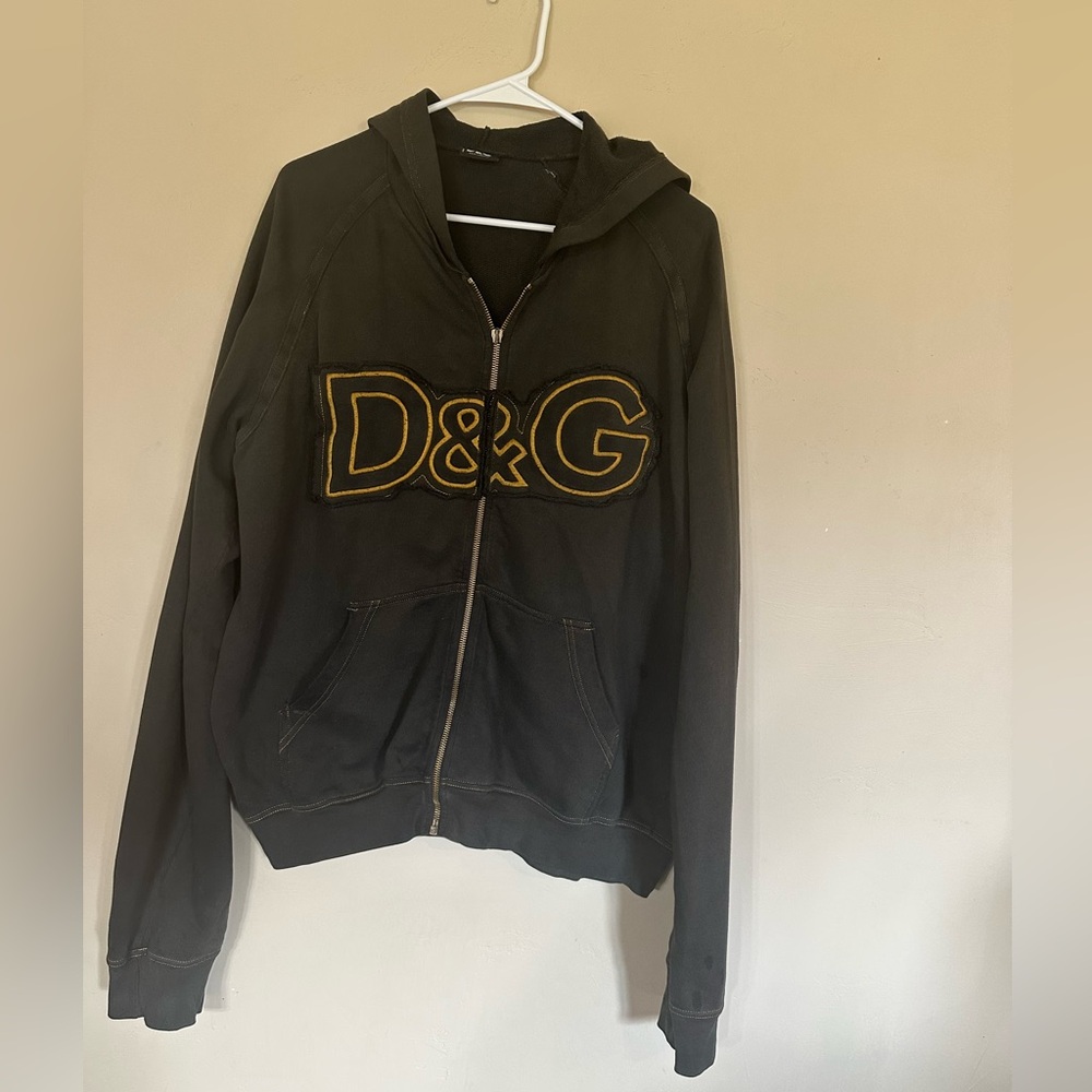 D&G Black Zip Hoodie with Yellow Logo Patch